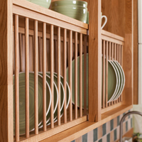 Solid oak kitchen plate rack with wood wall cabinet